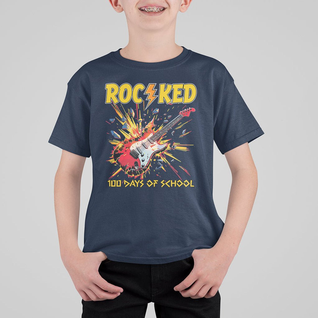 100th Day Of School T Shirt For Kid I Rocked 100 Days Funny Rock Lover Guitar TS09 Navy Printyourwear
