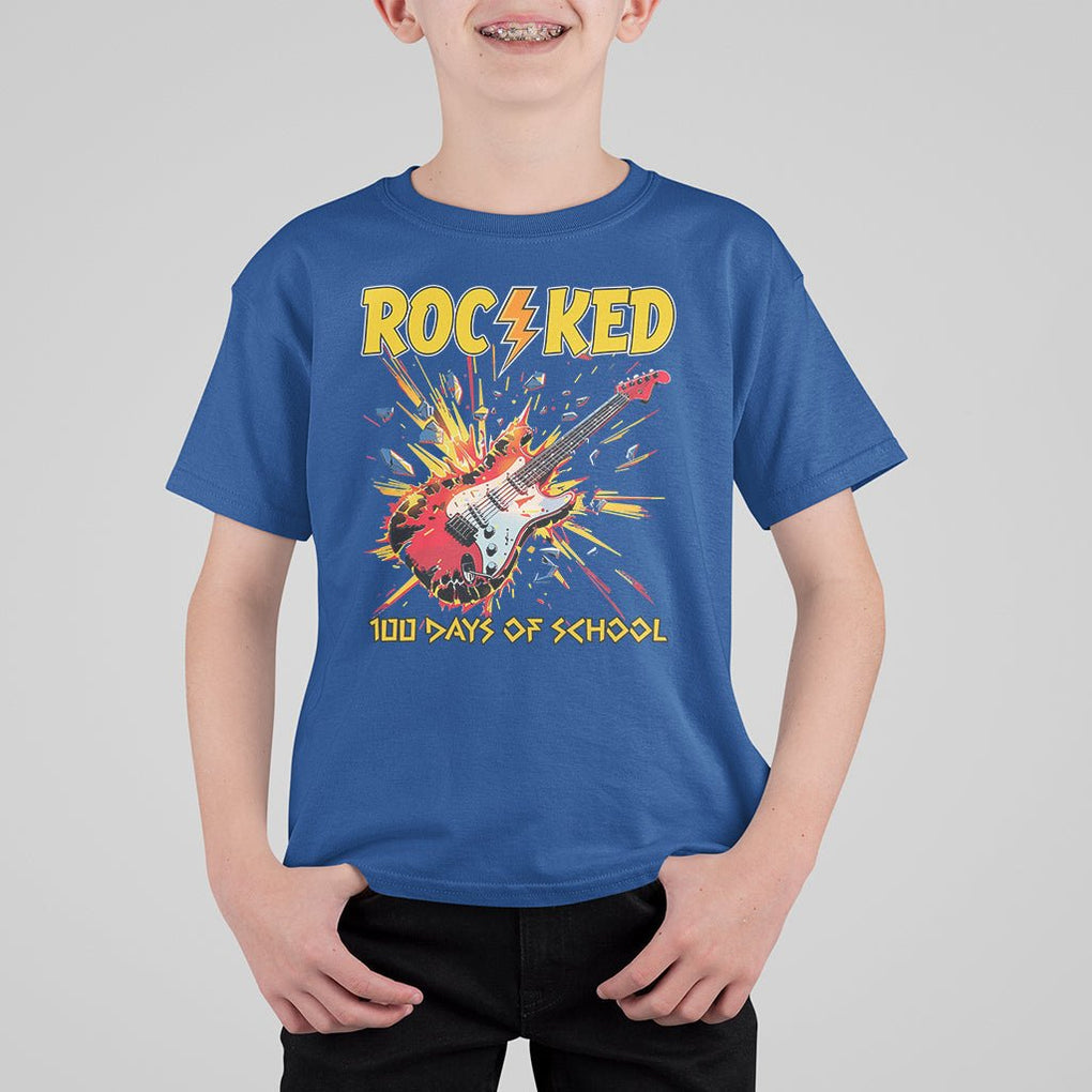 100th Day Of School T Shirt For Kid I Rocked 100 Days Funny Rock Lover Guitar TS09 Royal Blue Printyourwear