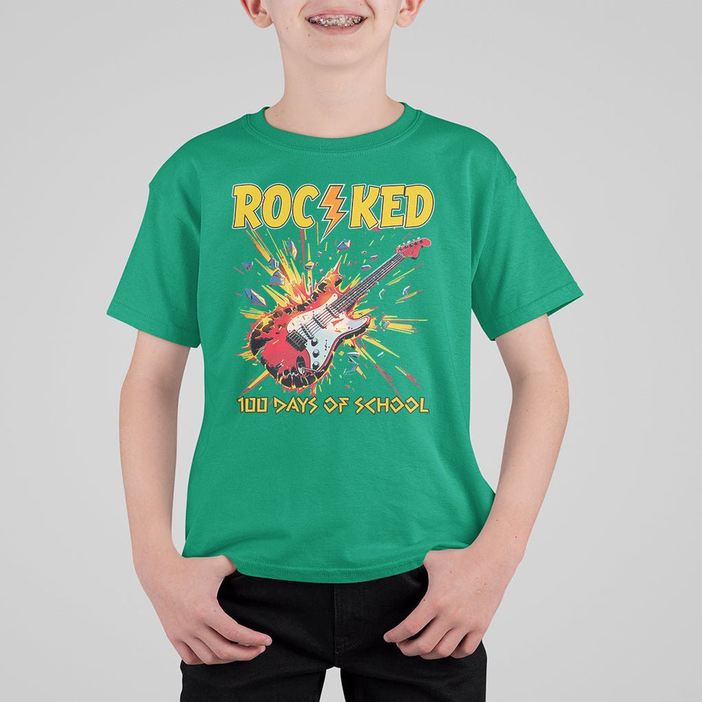 100th Day Of School T Shirt For Kid I Rocked 100 Days Funny Rock Lover Guitar TS09 Irish Green Printyourwear