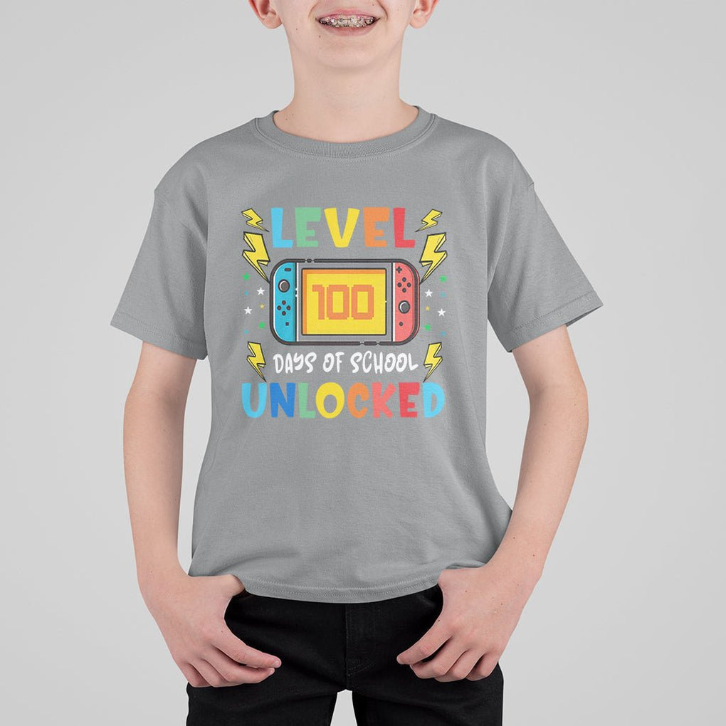 100th Day Of School T Shirt For Kid Level 100 Days Unlocked Video Game Funny Gamer TS09 Sport Gray Printyourwear