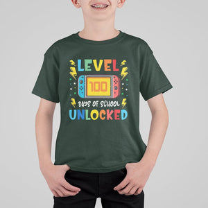 100th Day Of School T Shirt For Kid Level 100 Days Unlocked Video Game Funny Gamer TS09 Dark Forest Green Printyourwear