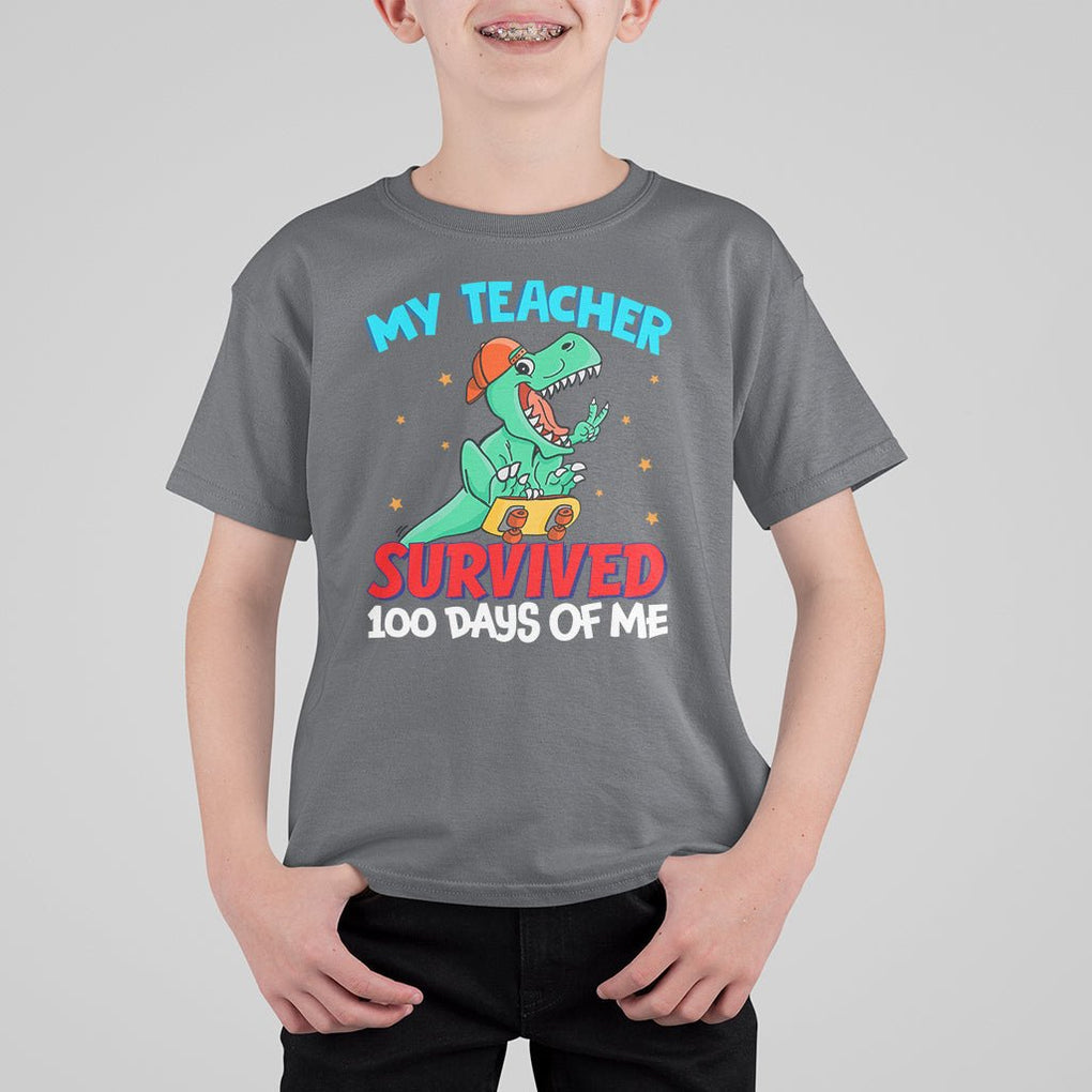 100th Day Of School T Shirt For Kid My Teacher Survived 100 Days Of Me Funny Dinosaur TS09 Charcoal Printyourwear