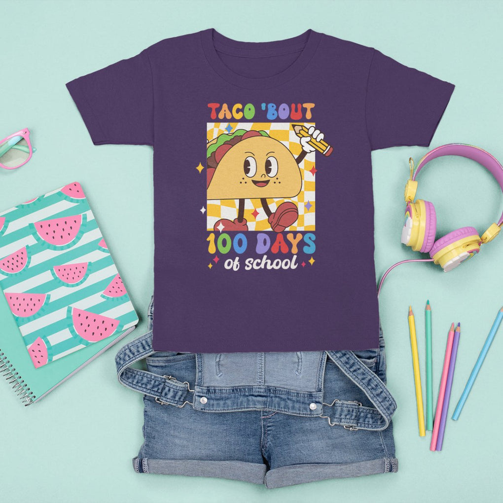 100th Day Of School T Shirt For Kid Taco Bout 100 Days Mexico Food TS09 Purple Printyourwear