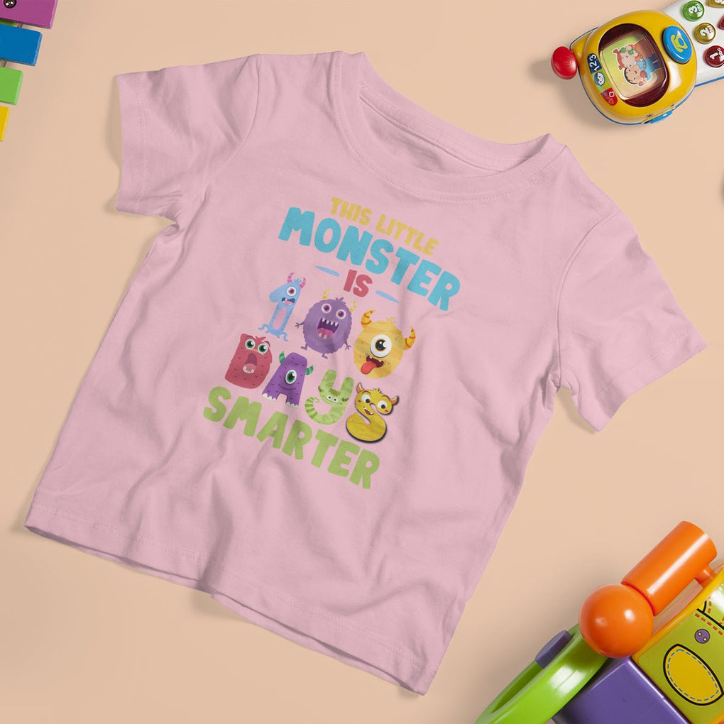 100th Day Of School T Shirt For Kid This Little Monster is 100 Days Smarter TS09 Light Pink Printyourwear