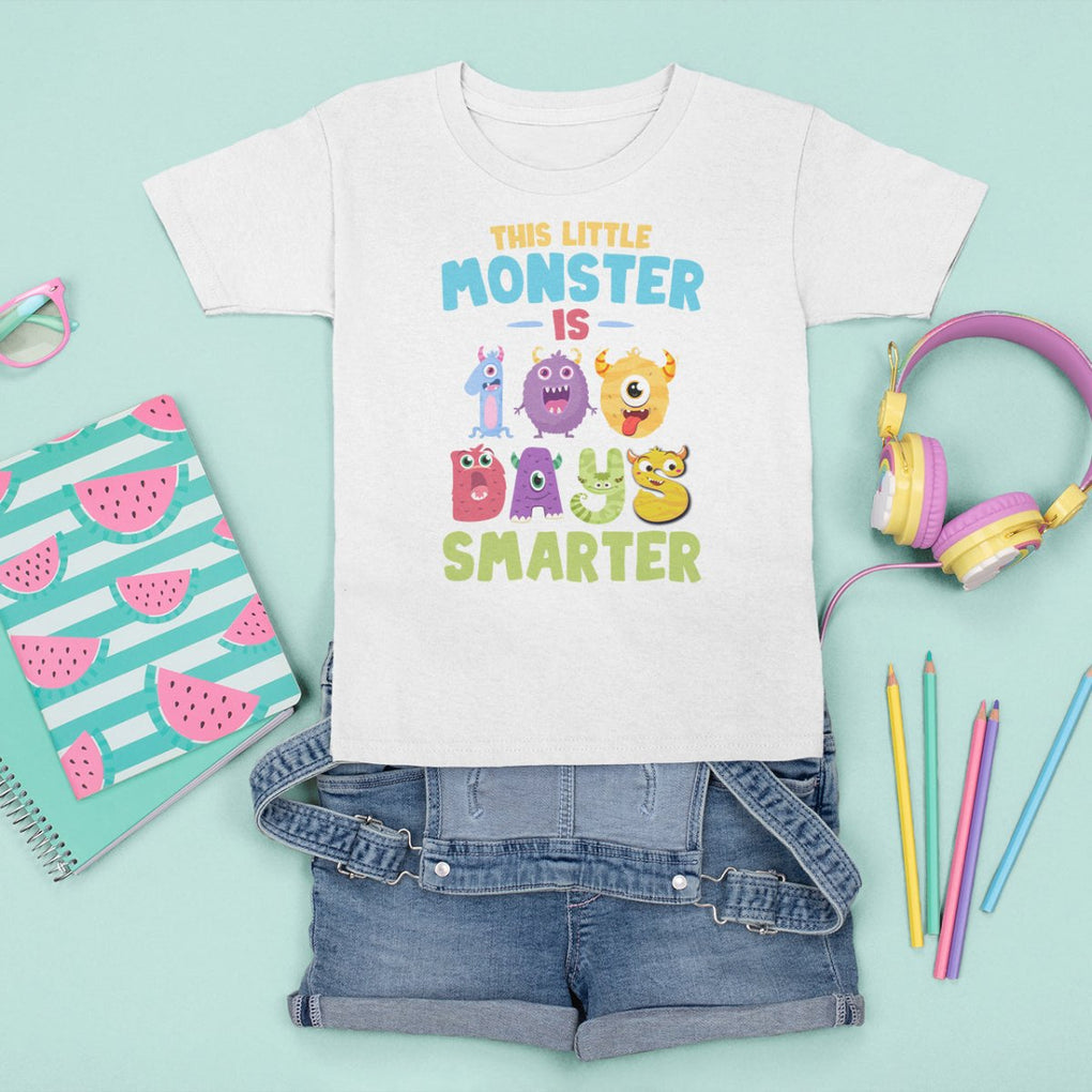 100th Day Of School T Shirt For Kid This Little Monster is 100 Days Smarter TS09 White Printyourwear