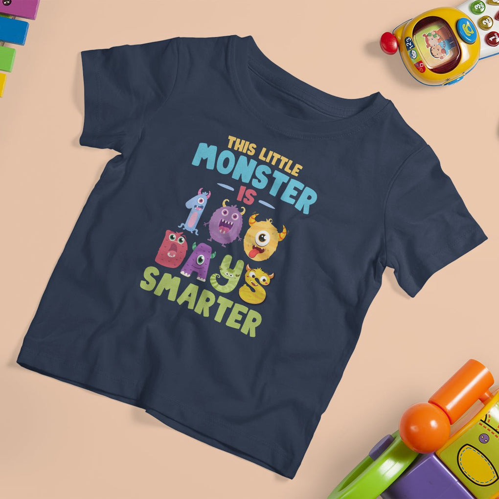 100th Day Of School T Shirt For Kid This Little Monster is 100 Days Smarter TS09 Navy Printyourwear