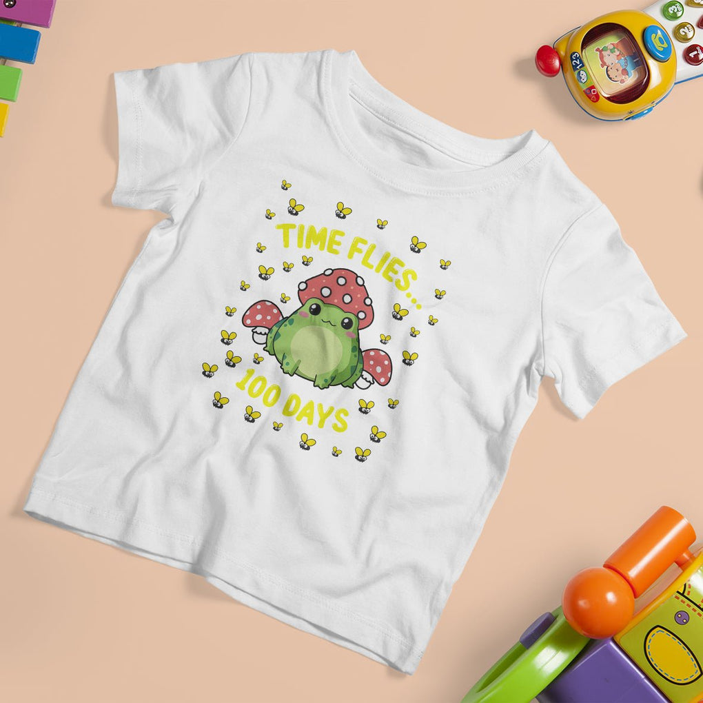 100th Day Of School T Shirt For Kid Time Flies Frog 100 Days TS09 White Printyourwear