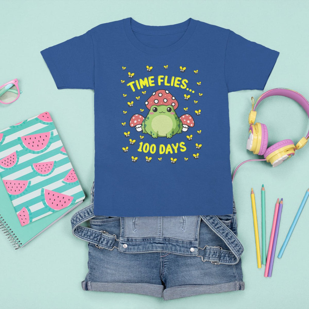 100th Day Of School T Shirt For Kid Time Flies Frog 100 Days TS09 Royal Blue Printyourwear