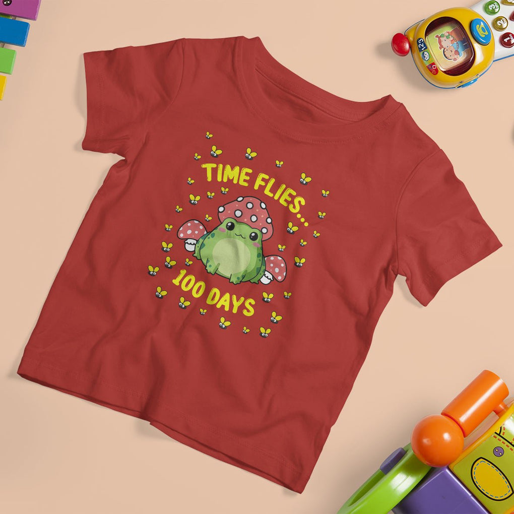 100th Day Of School T Shirt For Kid Time Flies Frog 100 Days TS09 Red Printyourwear
