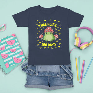 100th Day Of School T Shirt For Kid Time Flies Frog 100 Days TS09 Navy Printyourwear