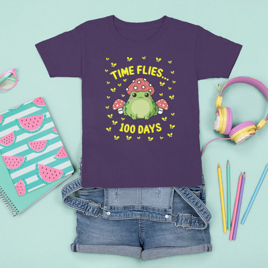 100th Day Of School T Shirt For Kid Time Flies Frog 100 Days TS09 Purple Printyourwear