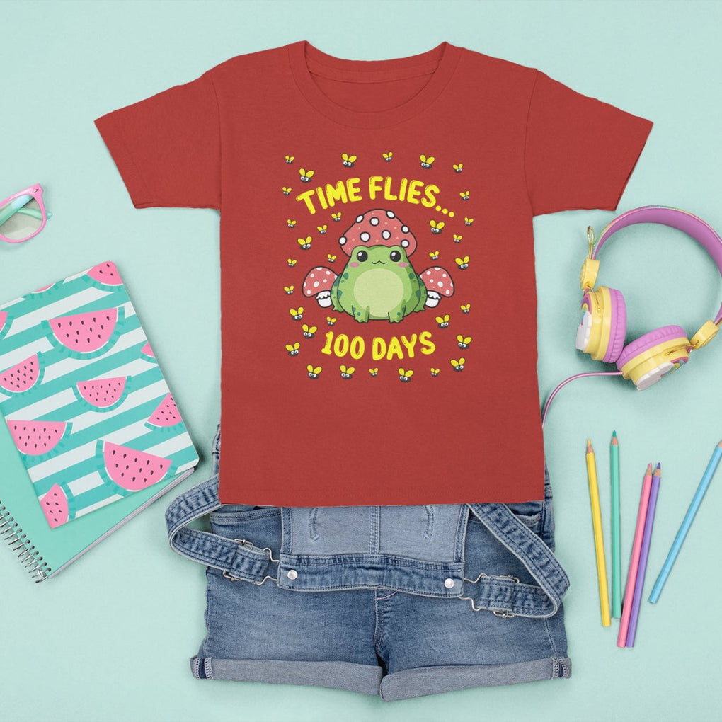 100th Day Of School T Shirt For Kid Time Flies Frog 100 Days TS09 Red Printyourwear