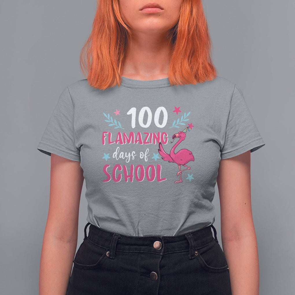100th Day Of School T Shirt For Women 100 Flamazing Days Flamingo TS09 Sport Gray Printyourwear