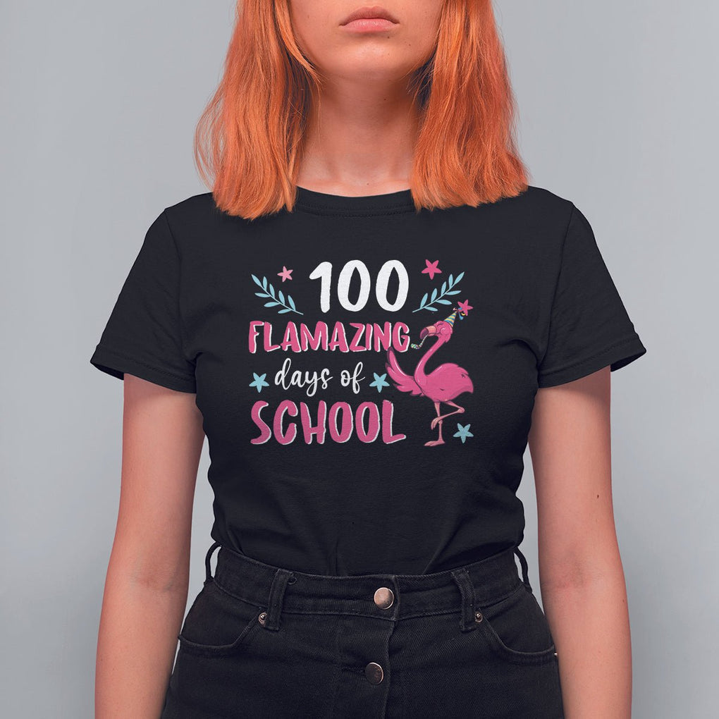 100th Day Of School T Shirt For Women 100 Flamazing Days Flamingo TS09 Black Printyourwear