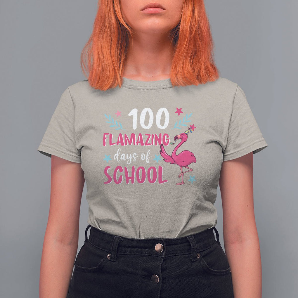 100th Day Of School T Shirt For Women 100 Flamazing Days Flamingo TS09 Sand Printyourwear