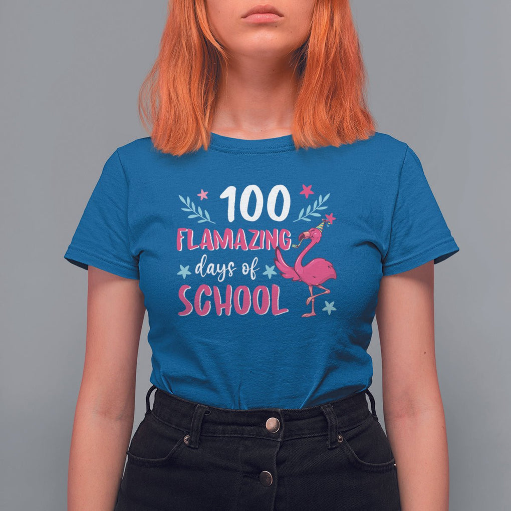 100th Day Of School T Shirt For Women 100 Flamazing Days Flamingo TS09 Royal Blue Printyourwear