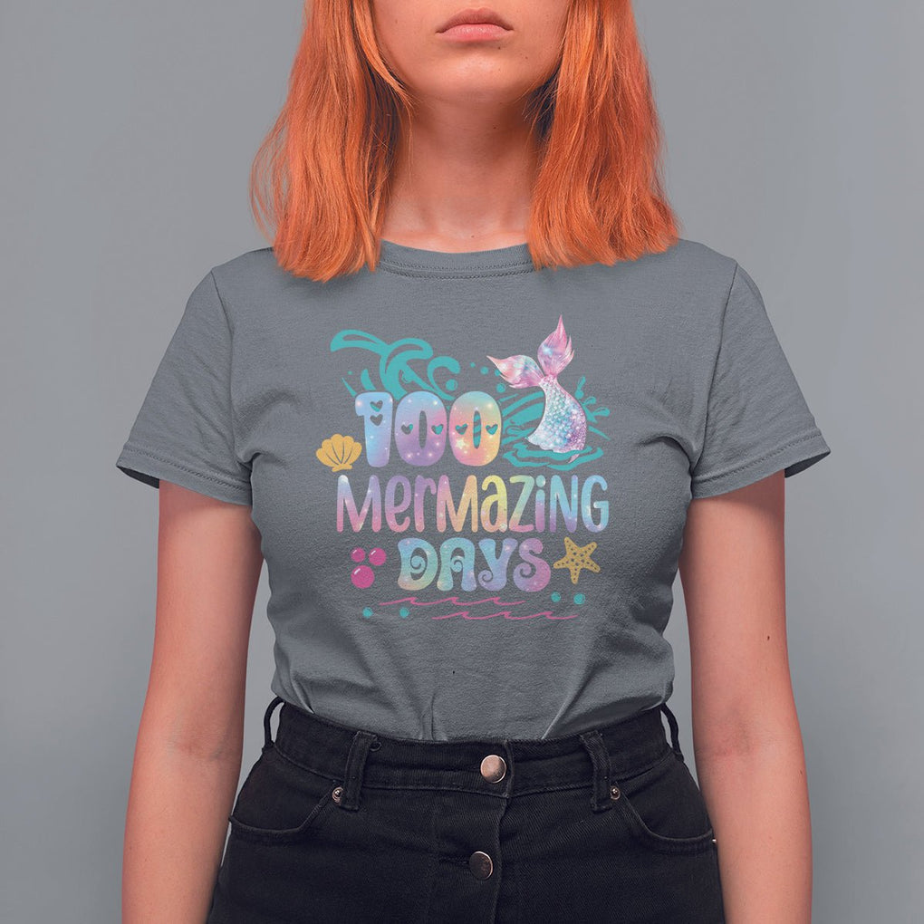 100th Day Of School T Shirt For Women 100 Mermazing Days Mermaid TS09 Charcoal Printyourwear
