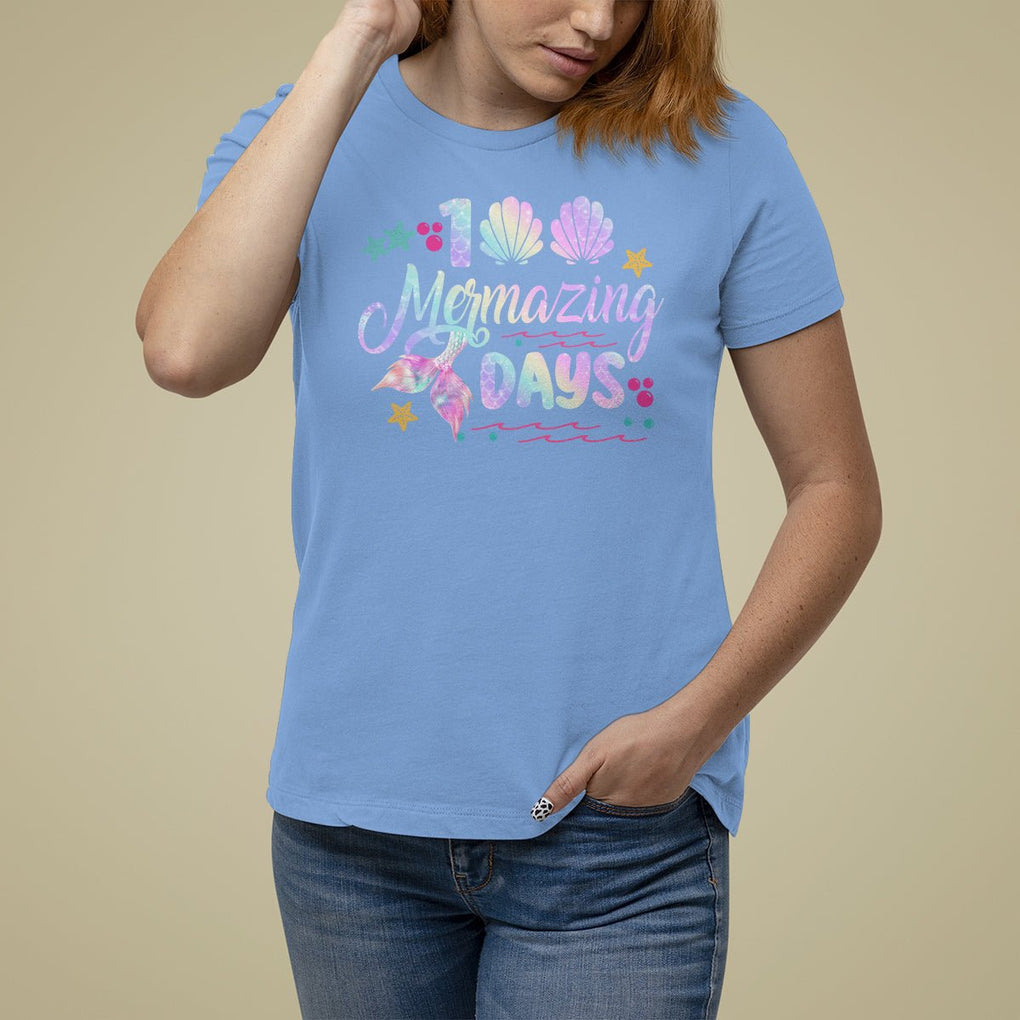 100th Day Of School T Shirt For Women 101 Mermazing Days Mermaid TS09 Carolina Blue Printyourwear