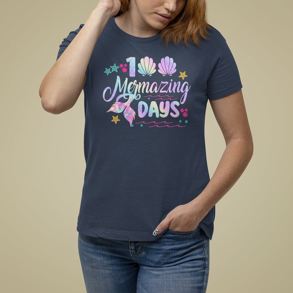 100th Day Of School T Shirt For Women 101 Mermazing Days Mermaid TS09 Navy Printyourwear