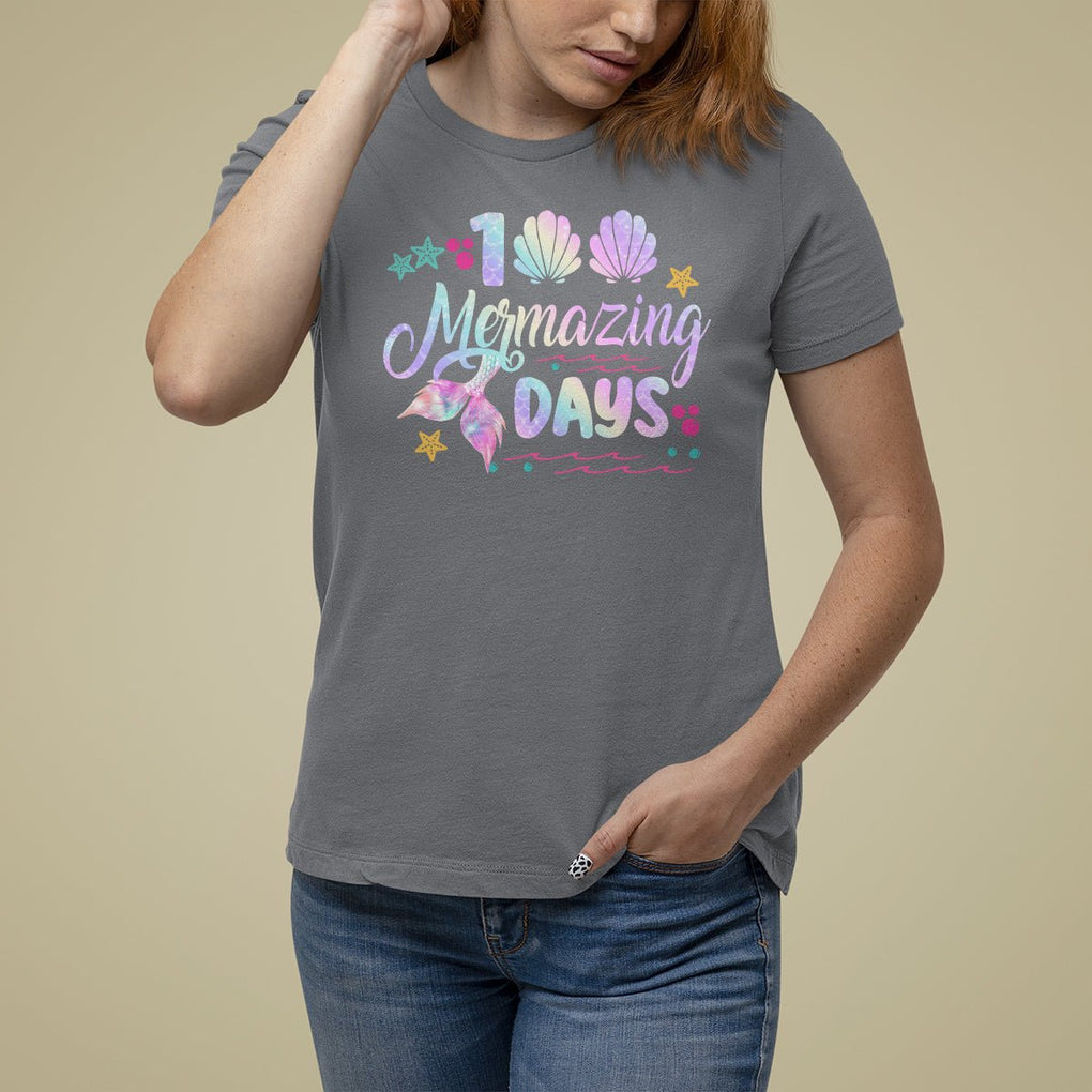 100th Day Of School T Shirt For Women 101 Mermazing Days Mermaid TS09 Charcoal Printyourwear