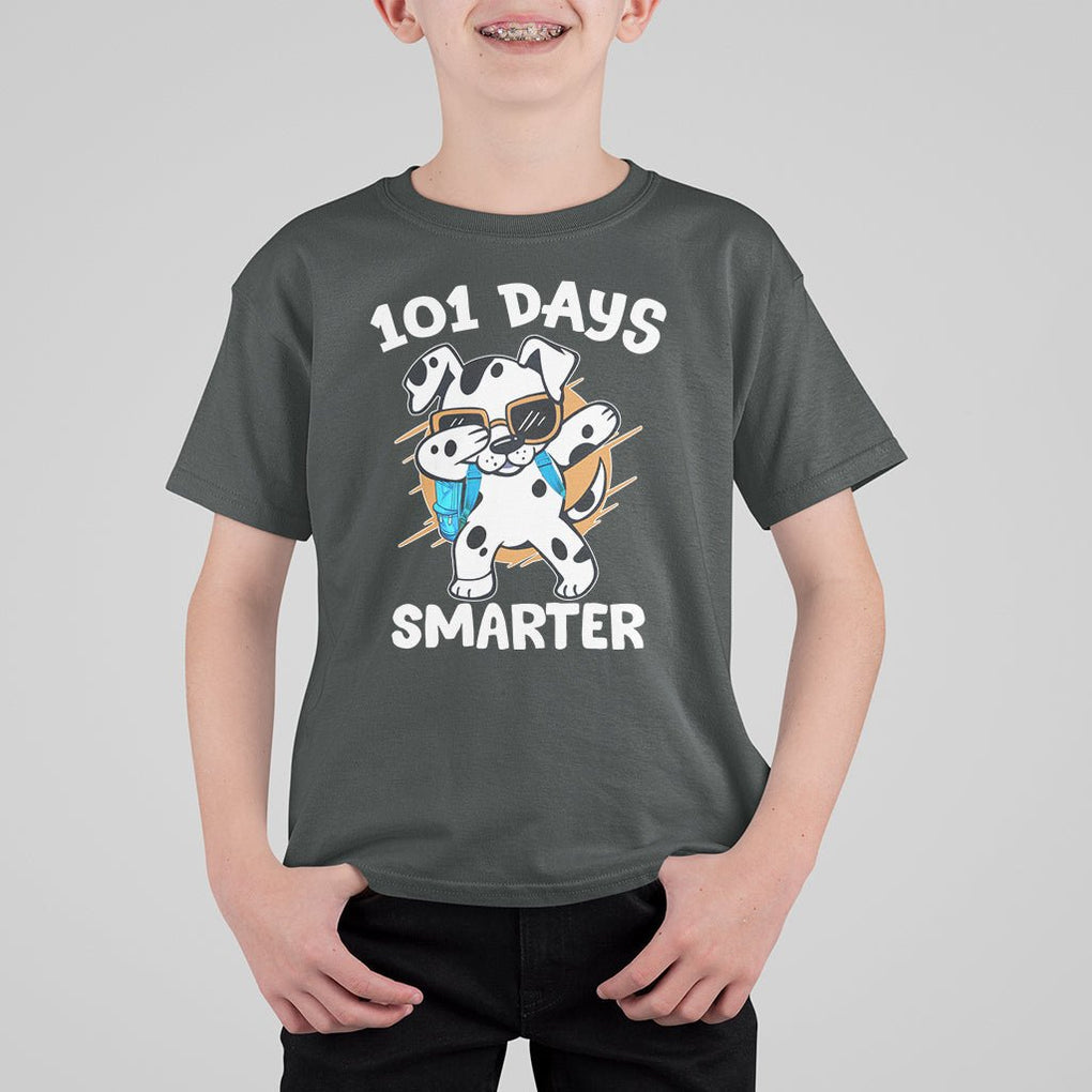 101 Days of School Dalmatian Dog T Shirt For Kid Dabbing 101 Days Smarter TS02 Dark Heather Printyourwear
