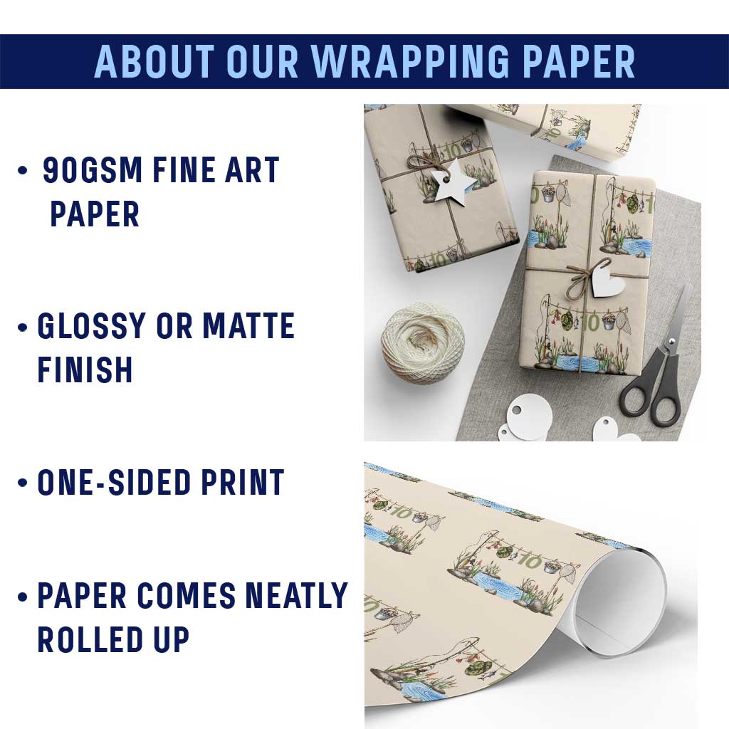 10th Birthday Fishing Wrapping Paper Roll Fisherman Birthday Party Gift