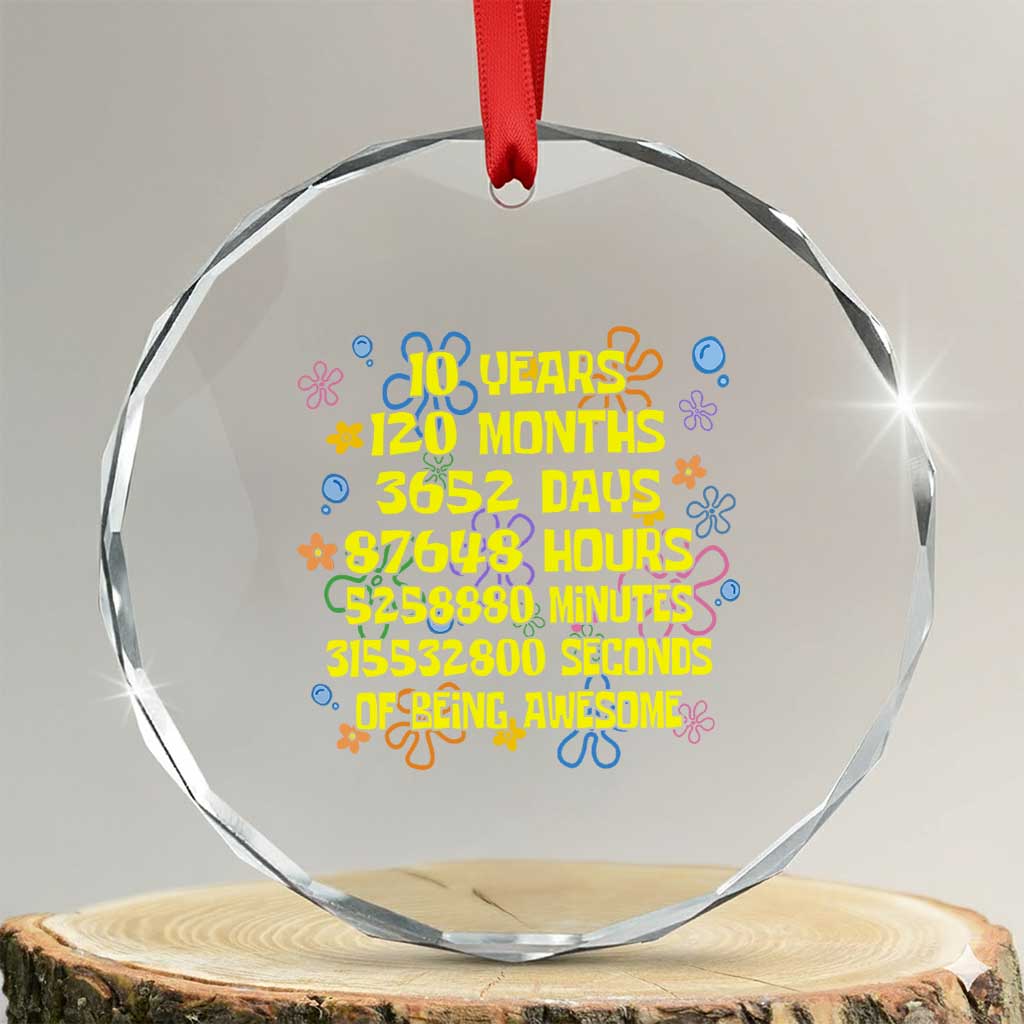 10th Birthday Gifts Crystal Glass Ornament Flowers 10 Years Of Being Awesome 10 Year Old Bday TS10 Transparent Glass 3'' Circle Print Your Wear
