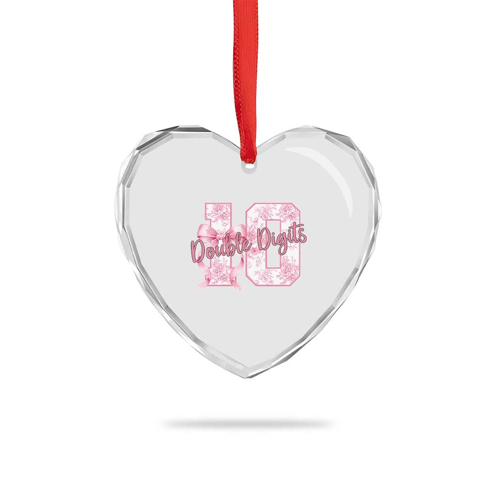 10th Birthday Heart Crystal Glass Ornament Double Digits Pink Coquette Bow 10 Year Old Aesthetic TS11 Print Your Wear
