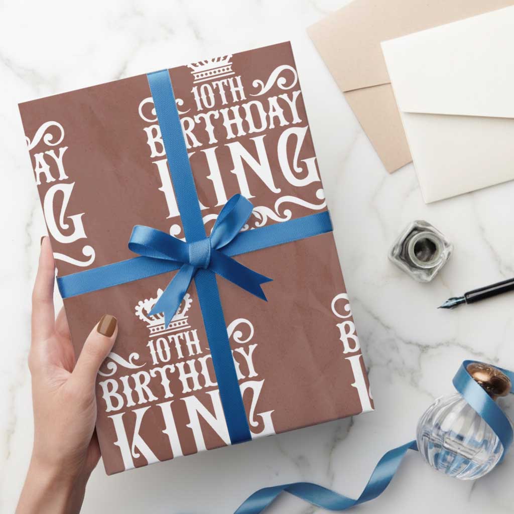 10th Birthday King Wrapping Paper Roll Perfect 10 Years Old Crown Gift