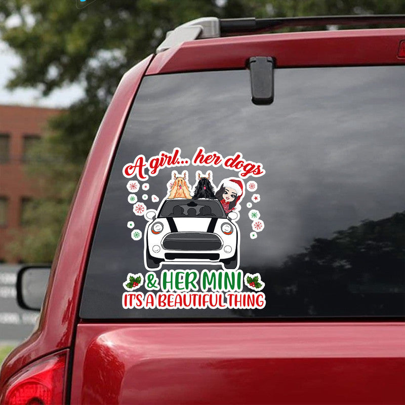 Personalized JP Decal A Girl, Her Dogs and Her Mini Its A Beautiful Thing Merry Christmas CTM package 13x13cm Custom - Printyourwear