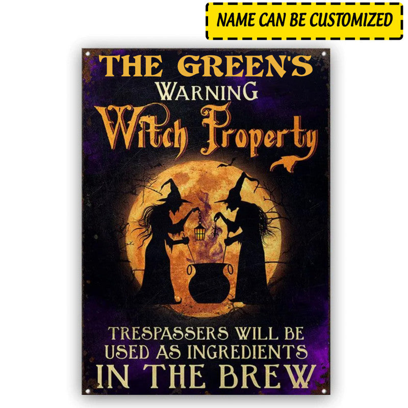Halloween Personalized Metal Signs Warning Witch Property CTM One Size 24x18 inch (60.96x45.72 cm) Custom - Printyourwear