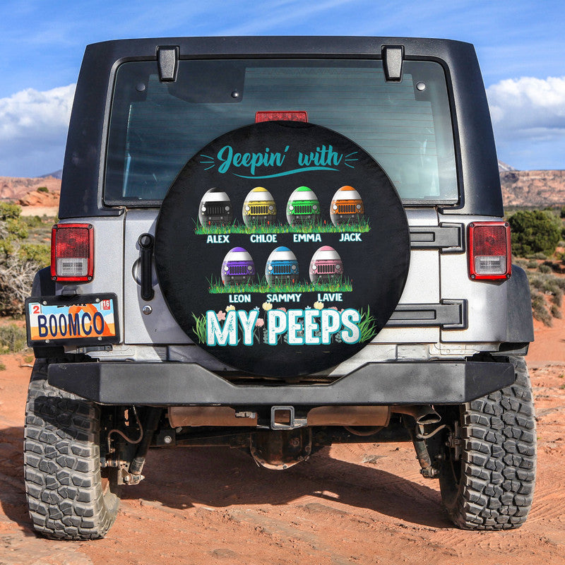 Custom Jeep Tire Cover With Camera Hole, Easter Day Jeepin With My Peeps Spare Tire Cover, Gift for Jeep Lover CTM Custom - Printyourwear