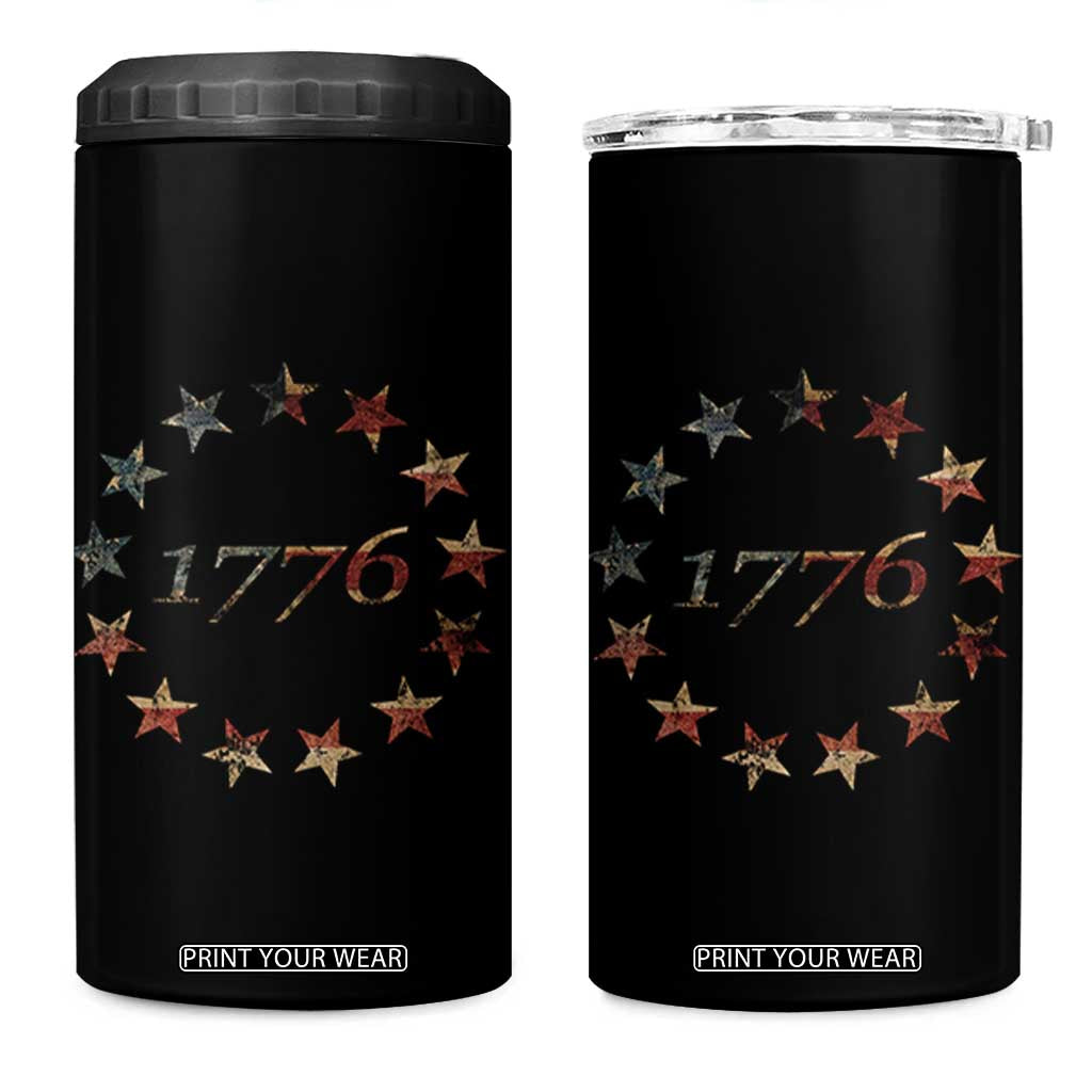 13 Star Flag Betsy Ross Distressed American Flag 1776 USA 4 in 1 Can Cooler Tumbler 4th Of July TS11 One Size: 16 oz Black Print Your Wear