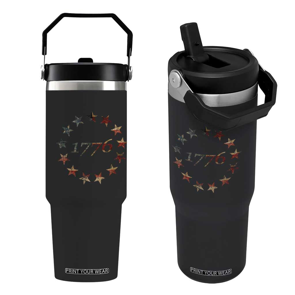 13 Star Flag Betsy Ross Distressed American Flag 1776 USA Flip Straw Tumbler 4th Of July TS11 One Size: 30 oz Black Print Your Wear
