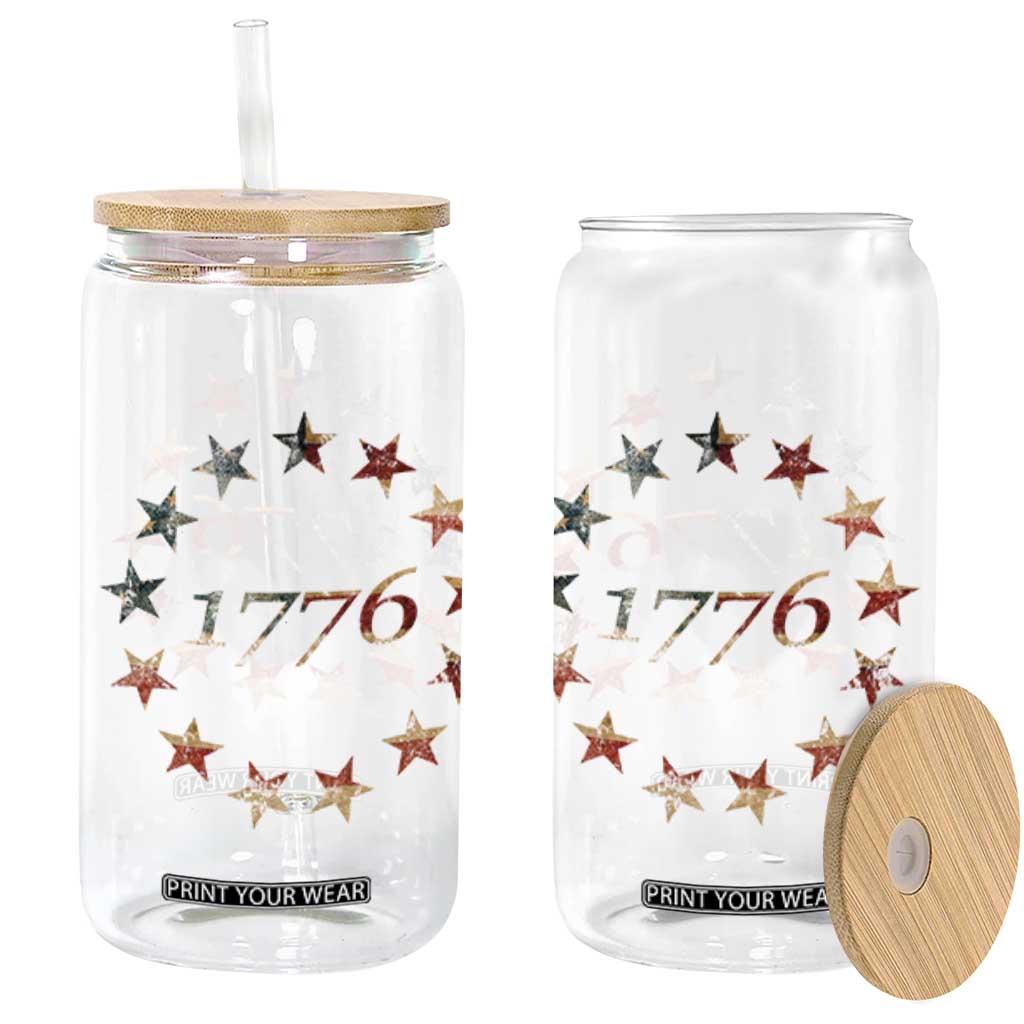 13 Star Flag Betsy Ross Distressed American Flag 1776 USA Glass Can 4th Of July TS11 Black Print Your Wear