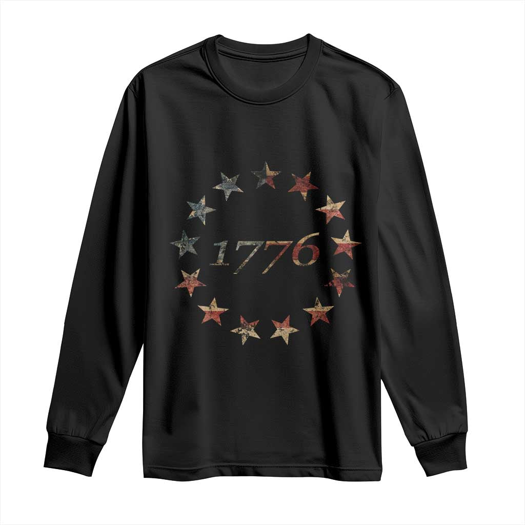 13 Star Flag Betsy Ross Distressed American Flag 1776 USA Long Sleeve Shirt 4th Of July TS11 Black Print Your Wear