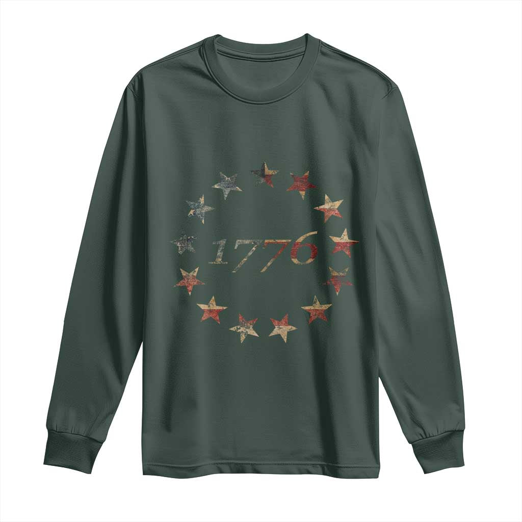 13 Star Flag Betsy Ross Distressed American Flag 1776 USA Long Sleeve Shirt 4th Of July TS11 Dark Forest Green Print Your Wear