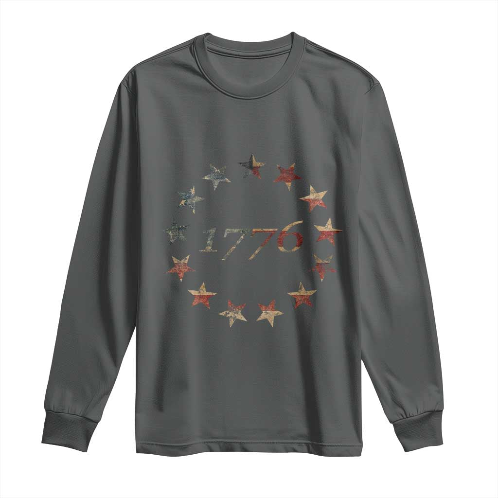 13 Star Flag Betsy Ross Distressed American Flag 1776 USA Long Sleeve Shirt 4th Of July TS11 Dark Heather Print Your Wear