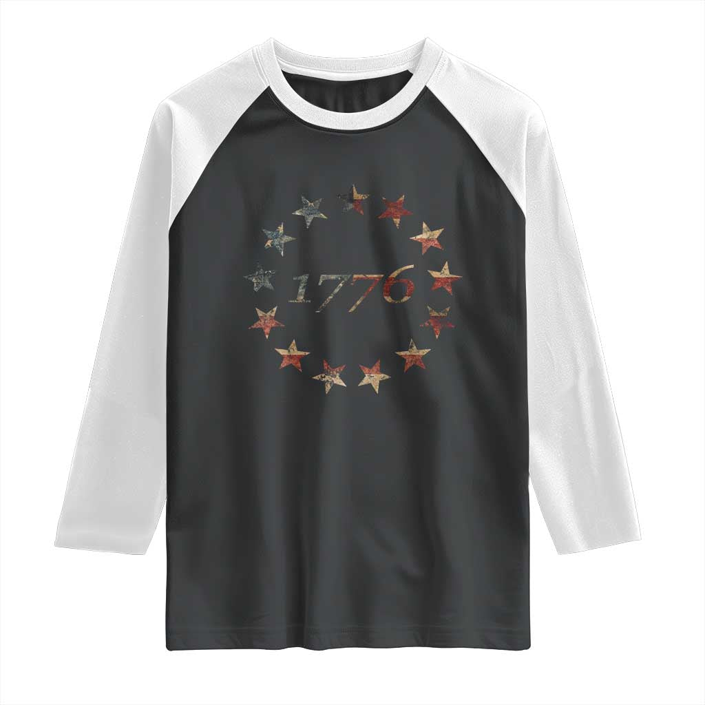 13 Star Flag Betsy Ross Distressed American Flag 1776 USA Raglan Shirt 4th Of July TS11 Black White Print Your Wear