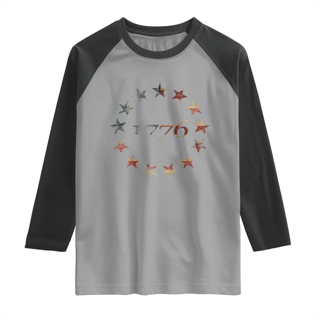 13 Star Flag Betsy Ross Distressed American Flag 1776 USA Raglan Shirt 4th Of July TS11 Sport Gray Black Print Your Wear