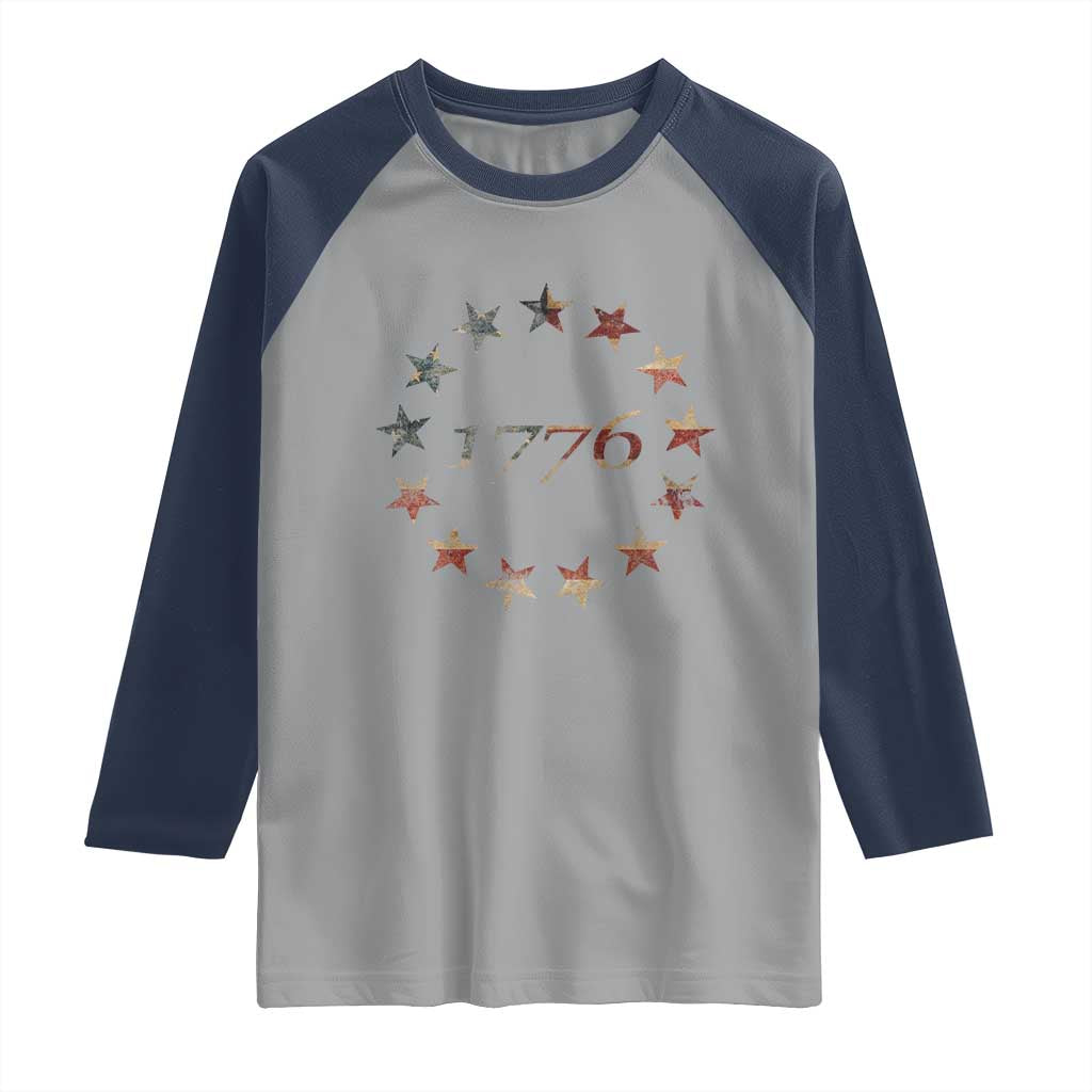 13 Star Flag Betsy Ross Distressed American Flag 1776 USA Raglan Shirt 4th Of July TS11 Sport Gray Navy Print Your Wear