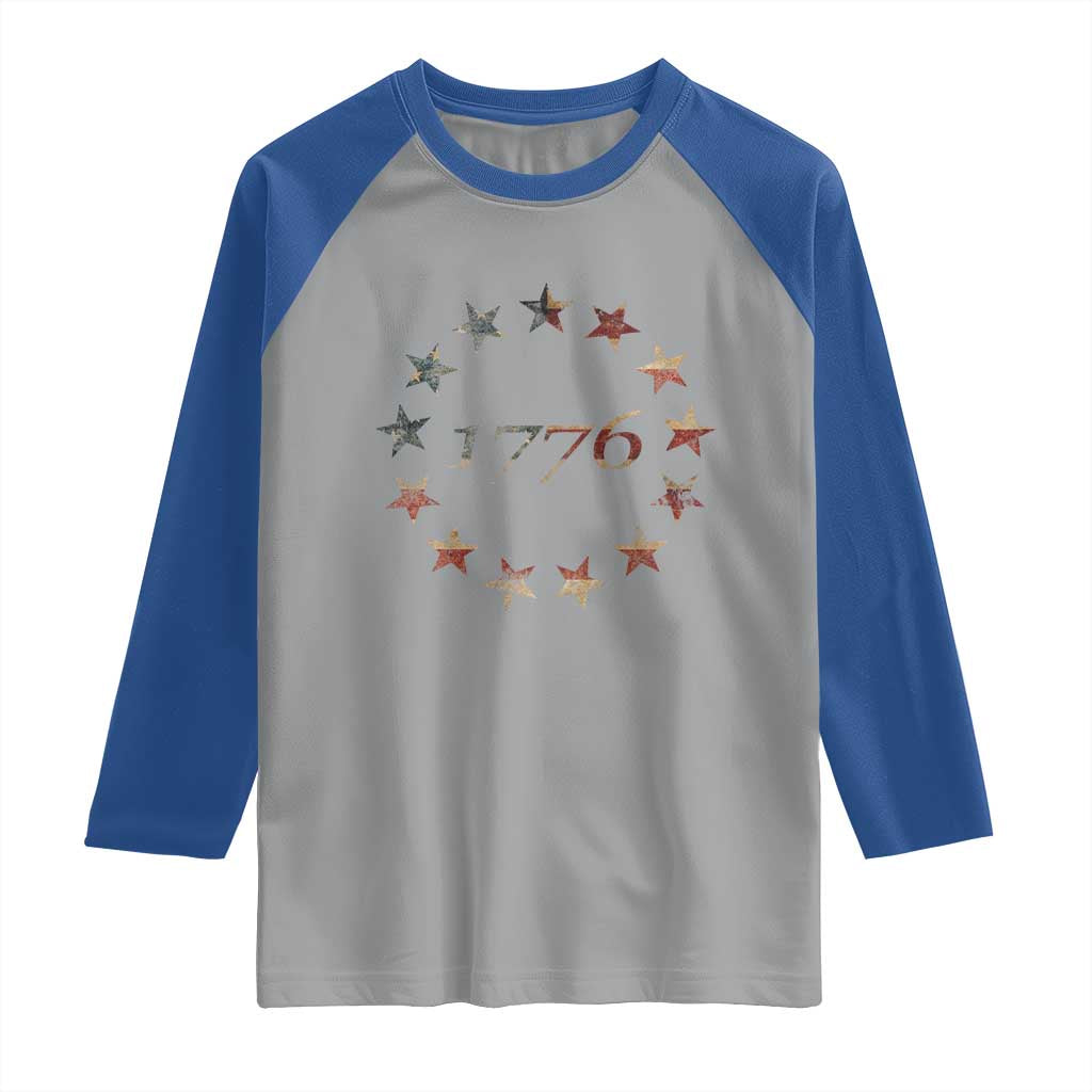 13 Star Flag Betsy Ross Distressed American Flag 1776 USA Raglan Shirt 4th Of July TS11 Sport Gray Royal Print Your Wear