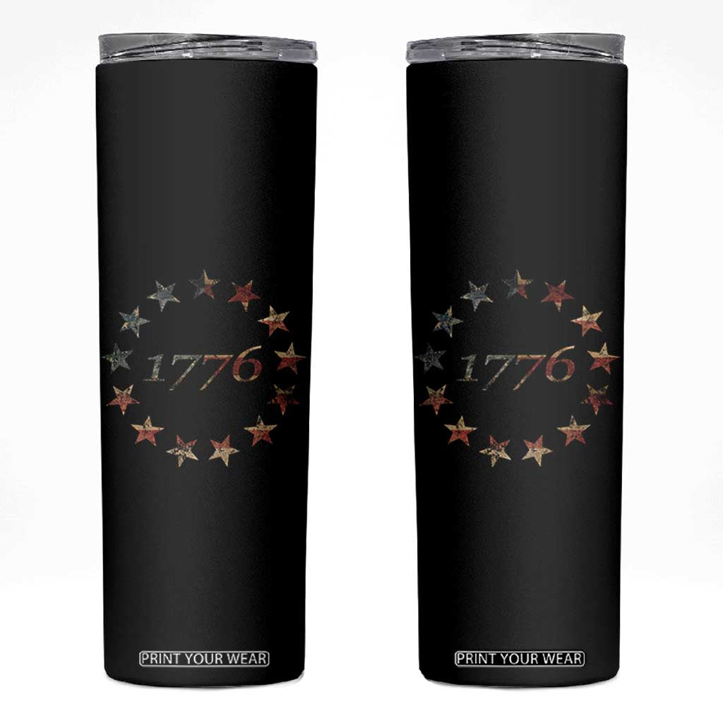 13 Star Flag Betsy Ross Distressed American Flag 1776 USA Skinny Tumbler 4th Of July TS11 Black Print Your Wear
