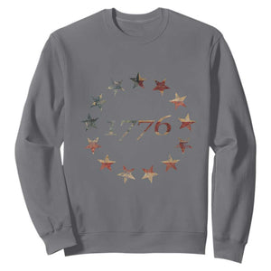 13 Star Flag Betsy Ross Distressed American Flag 1776 USA Sweatshirt 4th Of July TS11 Charcoal Print Your Wear