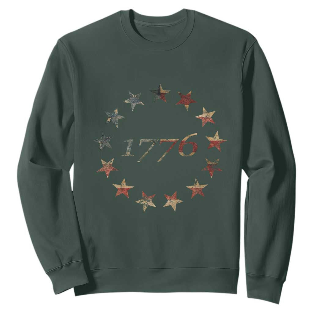 13 Star Flag Betsy Ross Distressed American Flag 1776 USA Sweatshirt 4th Of July TS11 Dark Forest Green Print Your Wear