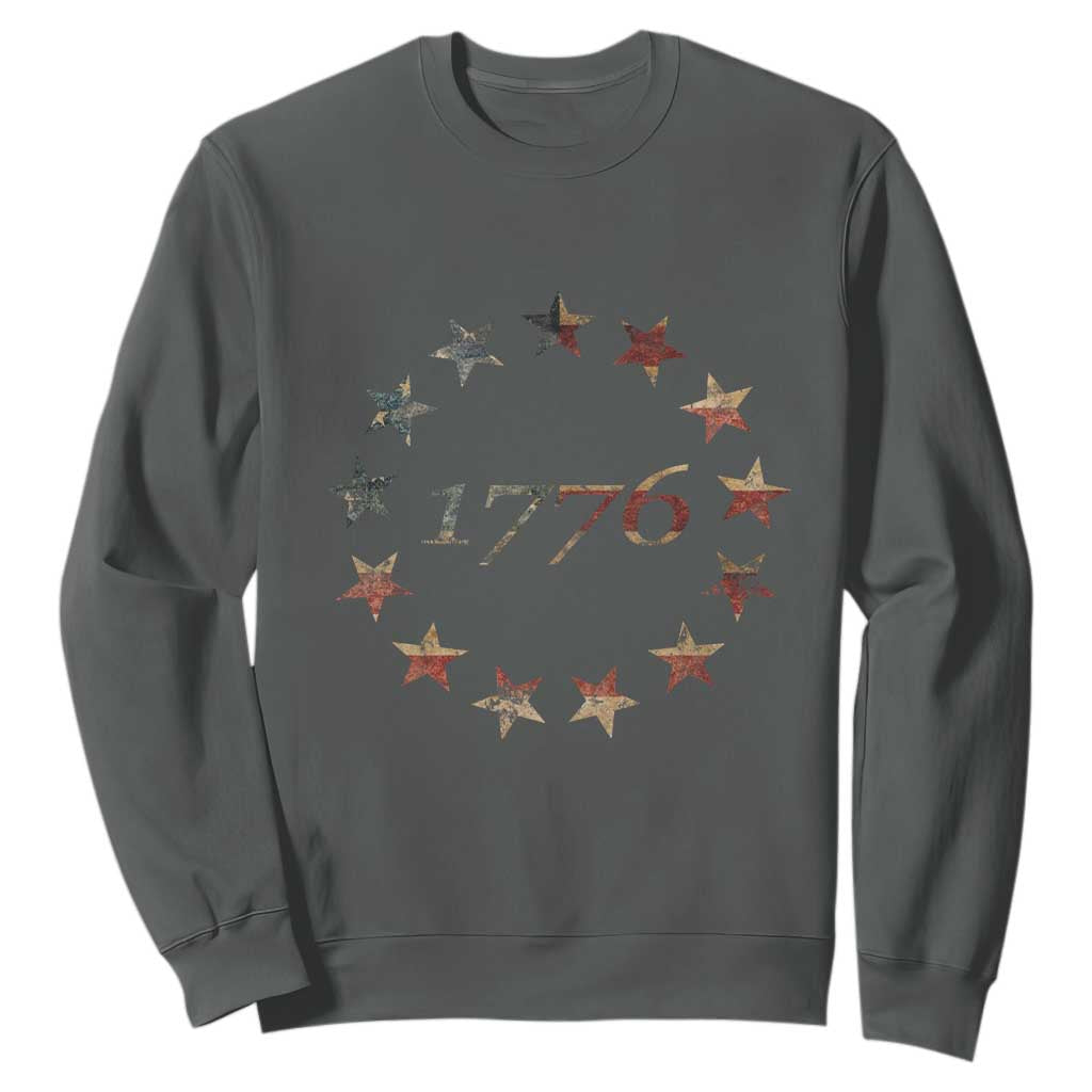 13 Star Flag Betsy Ross Distressed American Flag 1776 USA Sweatshirt 4th Of July TS11 Dark Heather Print Your Wear