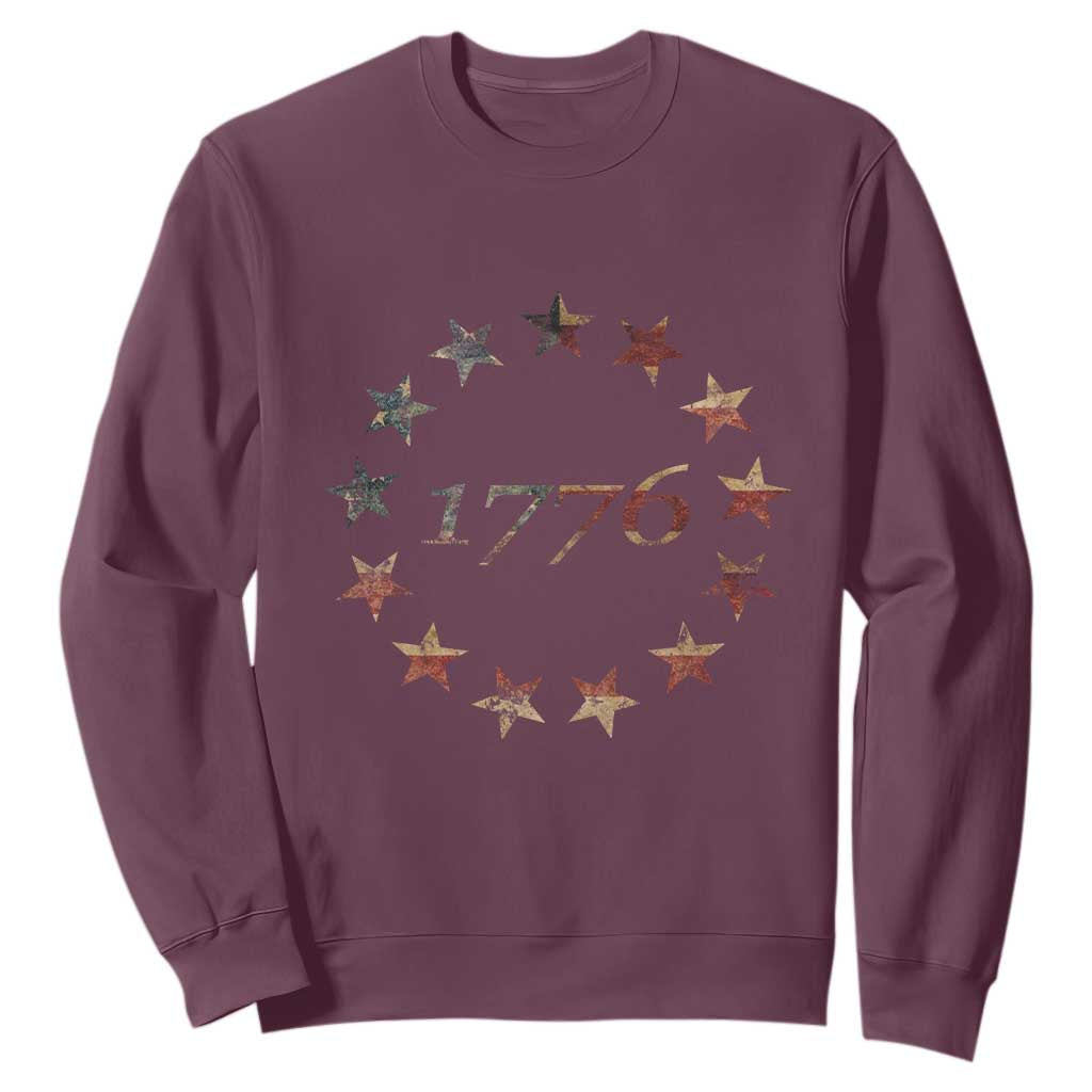 13 Star Flag Betsy Ross Distressed American Flag 1776 USA Sweatshirt 4th Of July TS11 Maroon Print Your Wear