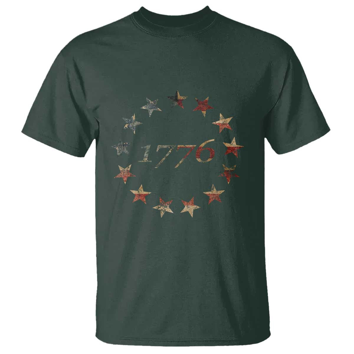 13 Star Flag Betsy Ross Distressed American Flag 1776 USA T Shirt 4th Of July TS11 Dark Forest Green Print Your Wear