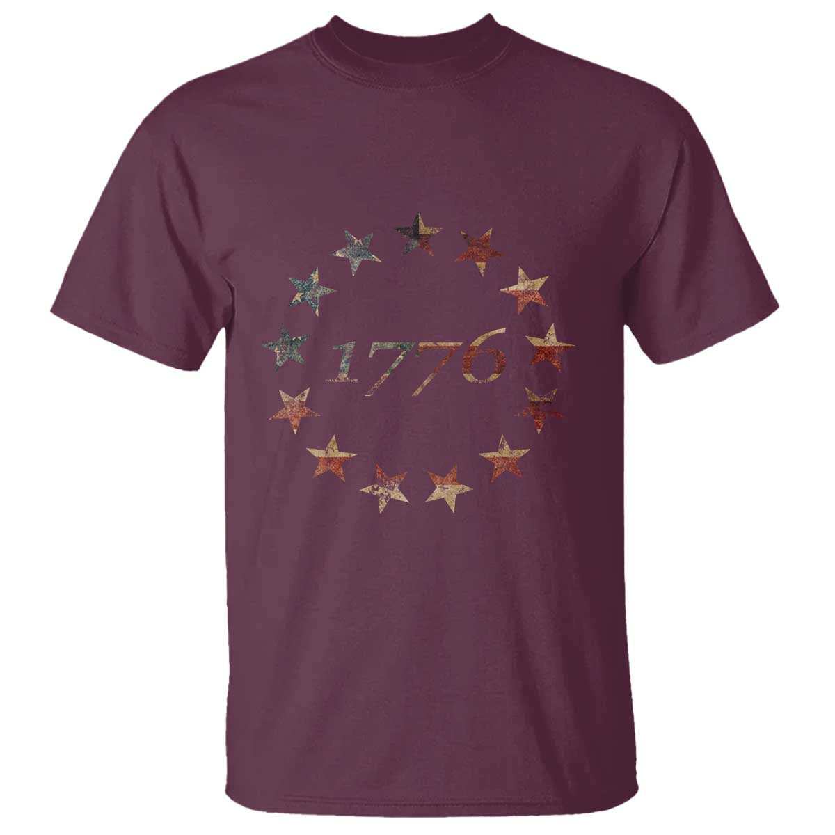 13 Star Flag Betsy Ross Distressed American Flag 1776 USA T Shirt 4th Of July TS11 Maroon Print Your Wear