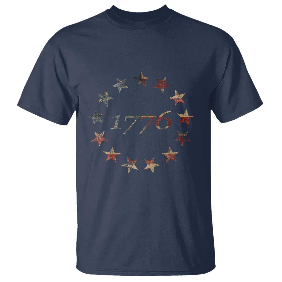 13 Star Flag Betsy Ross Distressed American Flag 1776 USA T Shirt 4th Of July TS11 Navy Print Your Wear